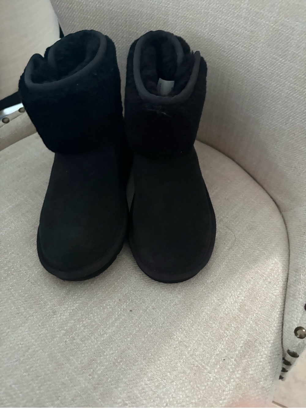 UGG Kids Black Plush Cuff Winter Boots